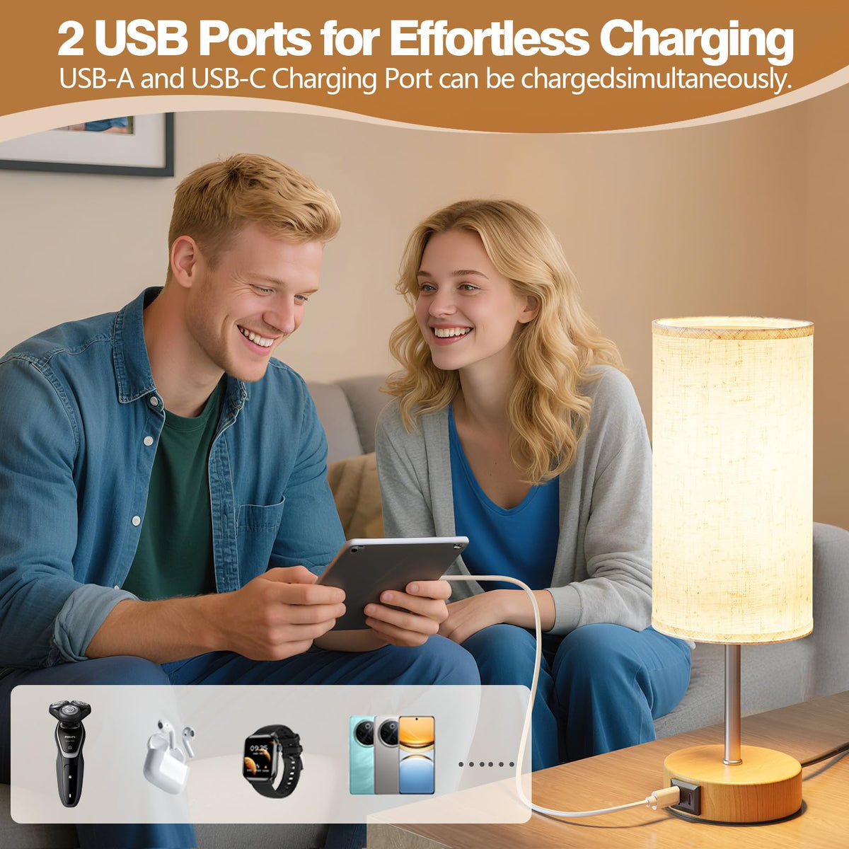 Bedside Lamp, Touch Table Lamp for Bedroom, Living Room & Office