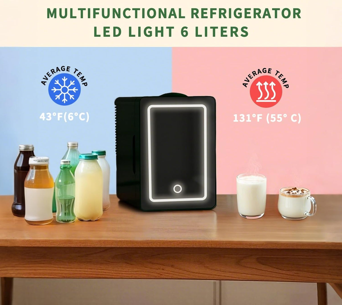 Mini Fridge 6 Litre,Cooler & Warmer,Small Fridge for Bedrooms, Car, Drinks, Beauty, Skincare, Travel Black