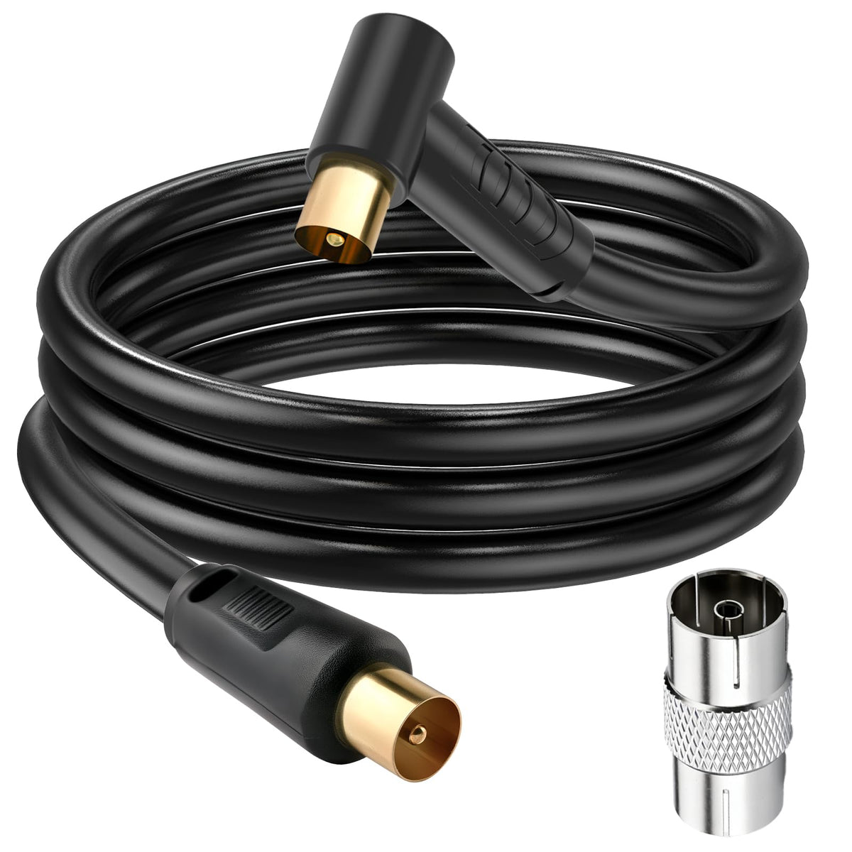 Ancable TV Aerial Cable with Coaxial Adapter 1M Black TV Ariel Lead