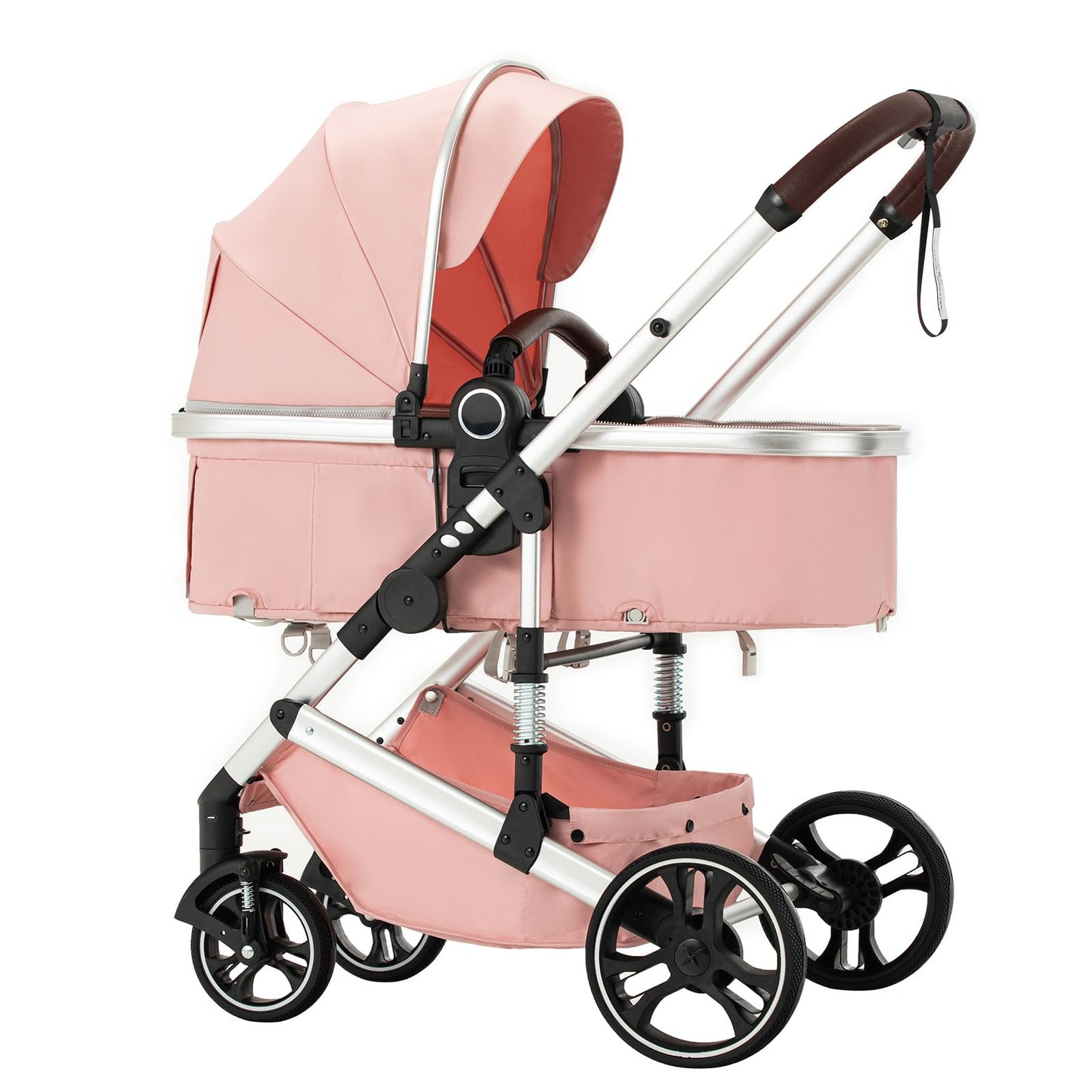 Stroller 3 in 1 Travel System Aluminium Frame High Landscape Combined Strollers Lightweight Folding Pram for Newborns Toddlers 0-36 Months from Birth Aluminium Pushchair (D2/Pink, H2-D)