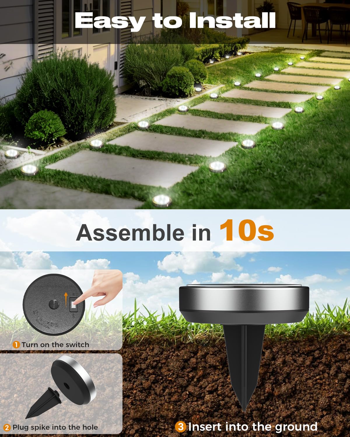 btfarm Solar Lights Outdoor Garden, 6 Pack 8 LED Solar Ground Disk Lights Outdoor IP65 Waterproof for Garden Pathway Lawn Patio Yard Landscape (Blue)