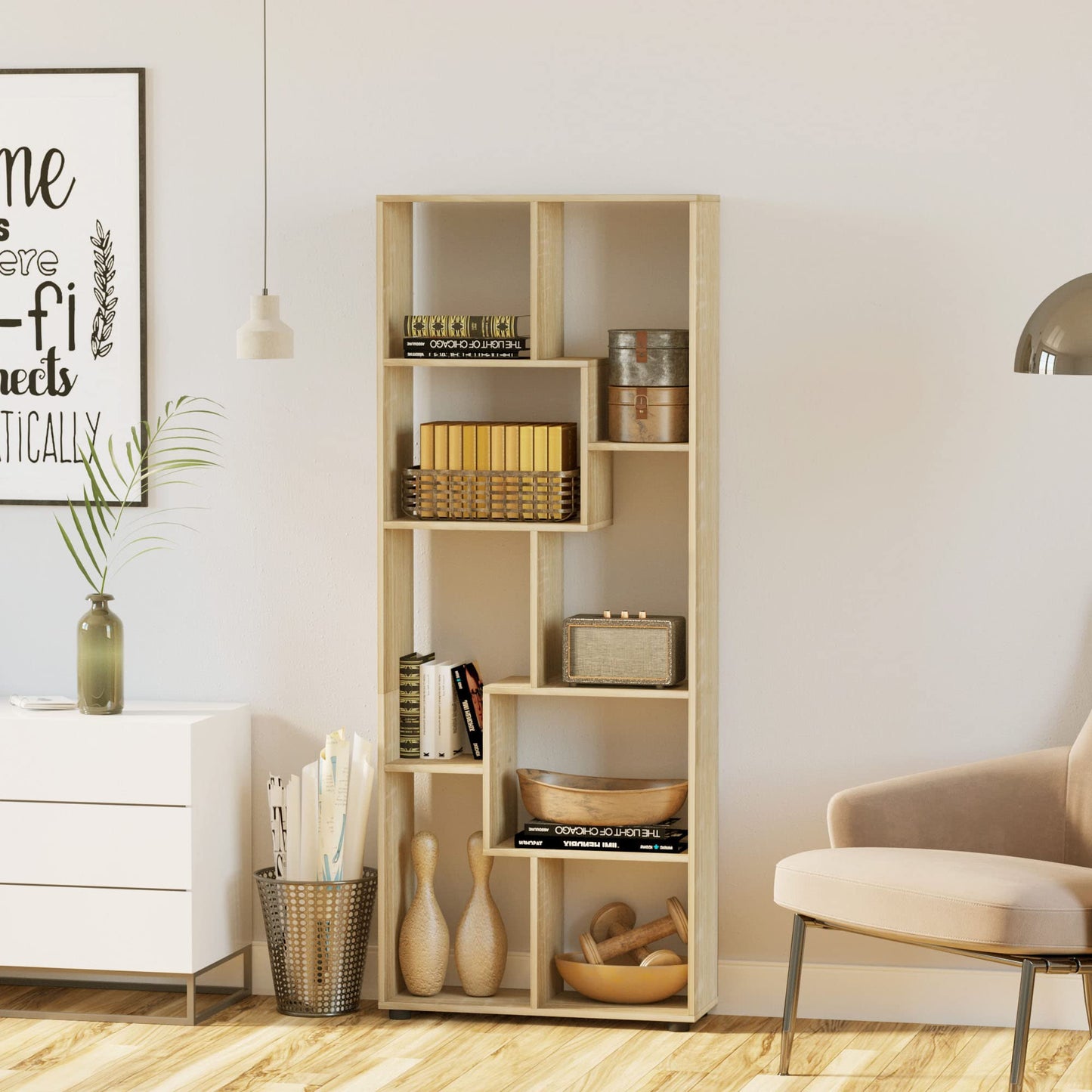HOMCOM Bookshelf, Tall Bookcase, Modern Room Divider, 8 Cube Storage Unit, Freestanding Storage Shelf for Living Room, Bedroom, Home Office, 70 x 24 x 178 cm, White