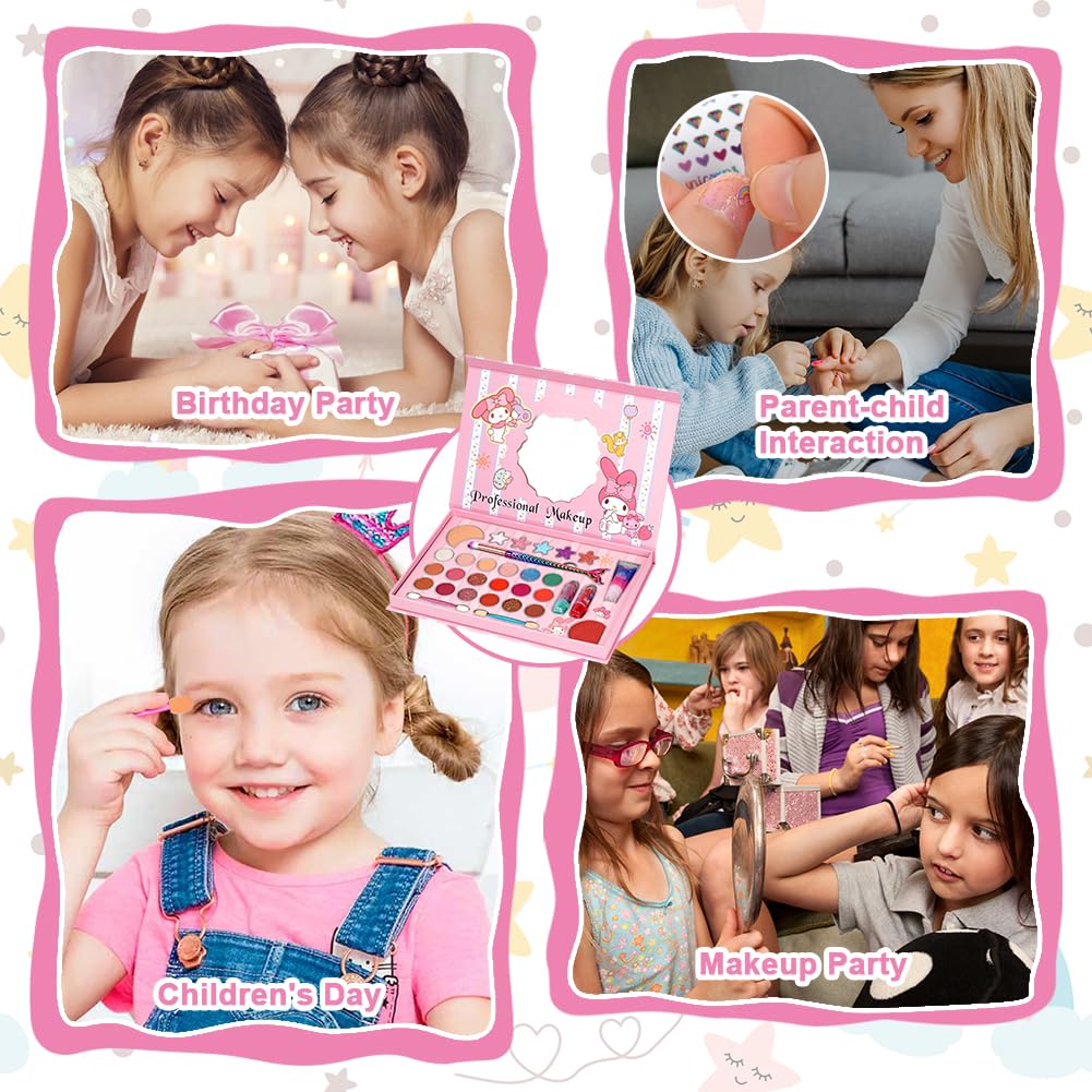 Aomig Kids Makeup Sets for Girls, 37 Pcs Washable Children's Make Up Kit with 8 Brushes, Non-Toxic Cosmetic Beauty Set Gift for Kids, Princess Pretend Play Games Toys Birthday Christmas Presents