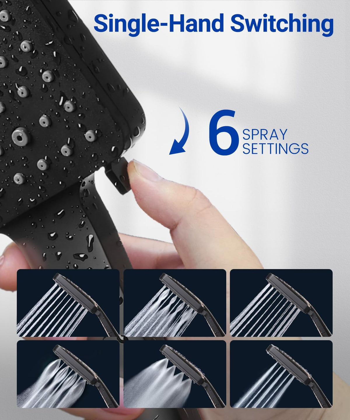 High Pressure Shower Head, Power Shower Head with 6 Modes