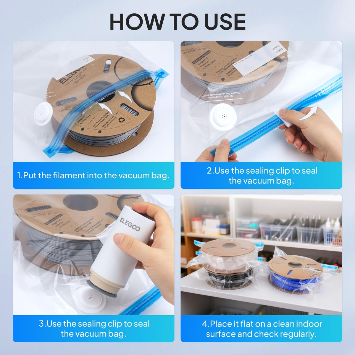 ELEGOO Filament Vacuum Kit 20 Bags Auto Pump (35x32cm)