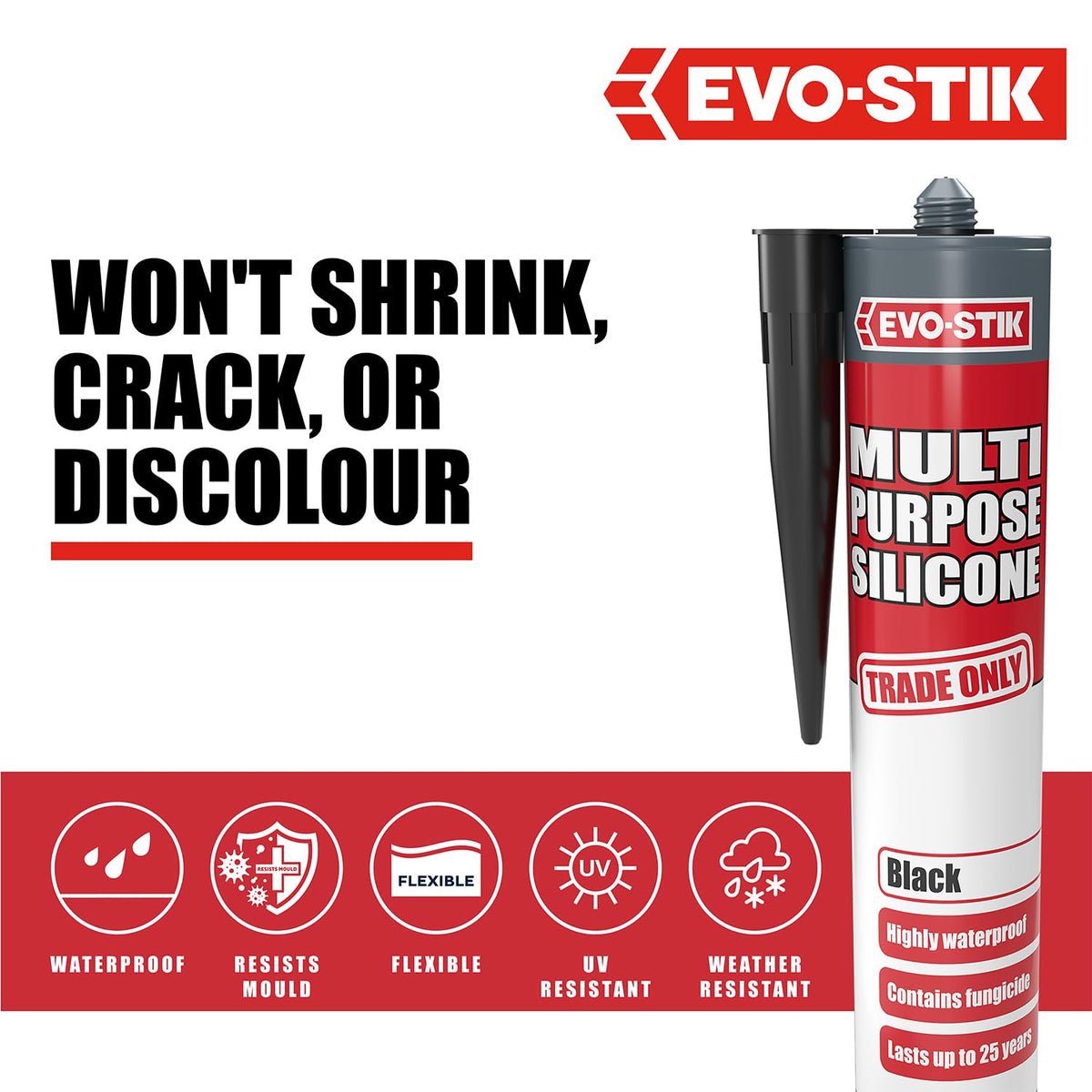 EVO-STIK Multipurpose Silicone Sealant Clear - Waterproof - Mould Resistant