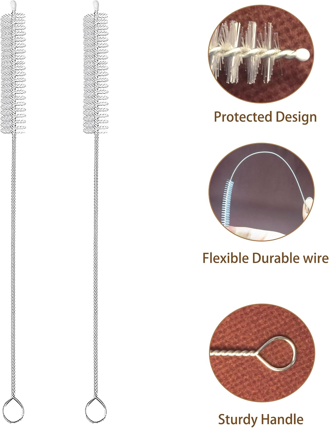 304 Stainless Steel Nylon Bristles Straw Cleaner Brush