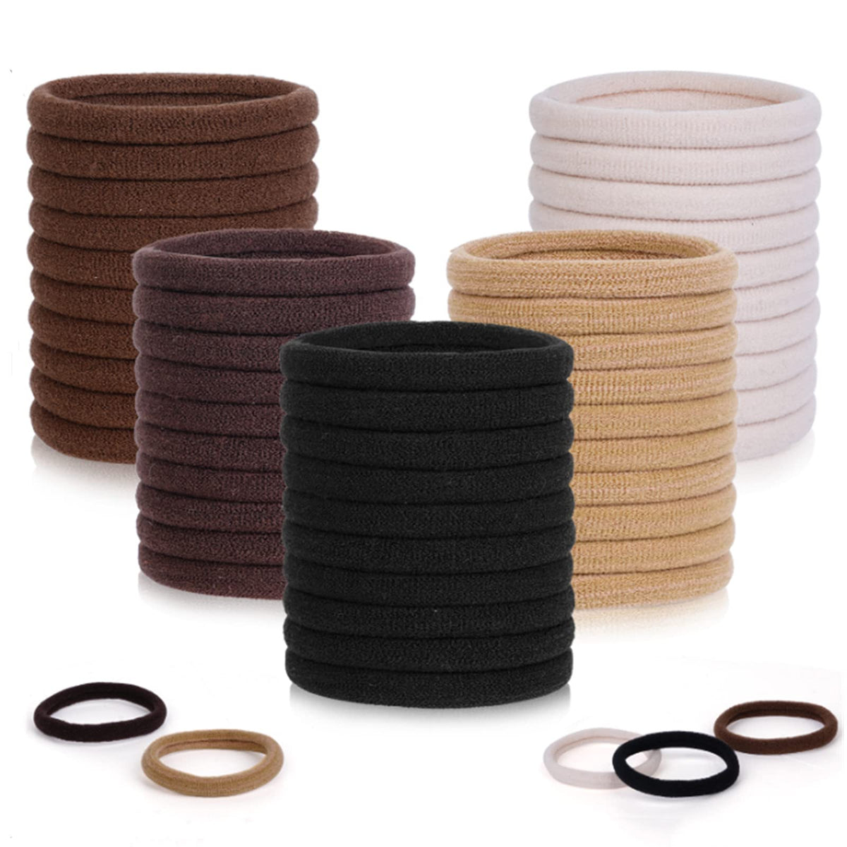 ZHIYE Elastic Hair Ties, 50 Pcs Thick Seamless Hair Bands No Damage Soft Ponytail Holders Hair Bobbles for Girls Women, Black
