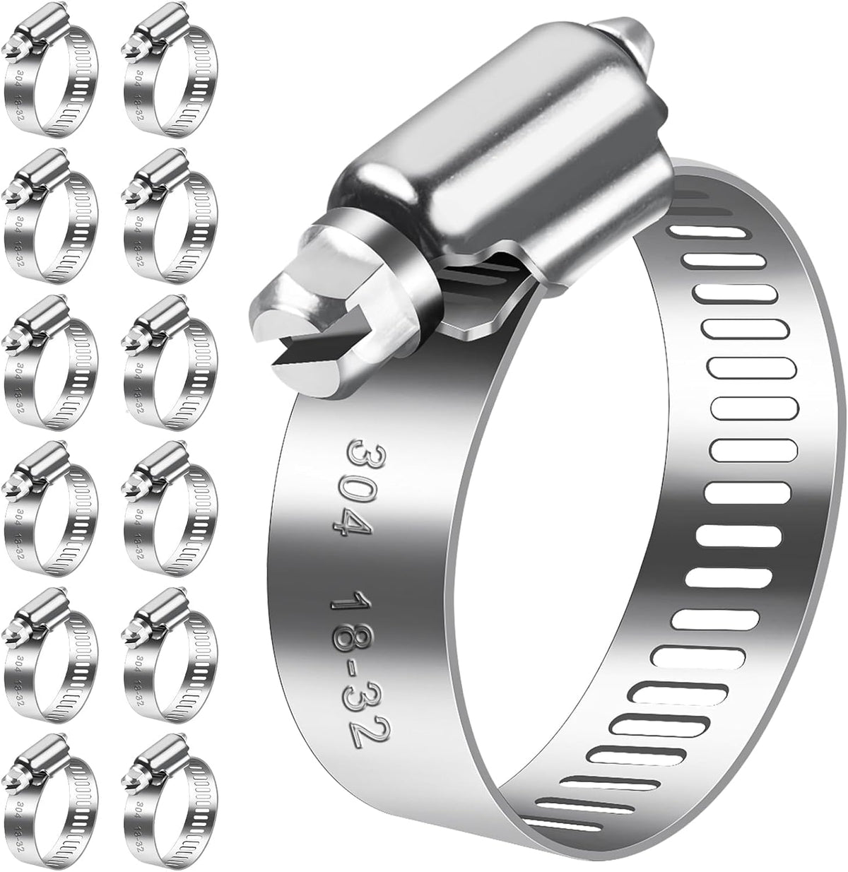 Bolatus Hose Clips 21-38 mm, 12 Pcs Hose Clamp Stainless Steel 304