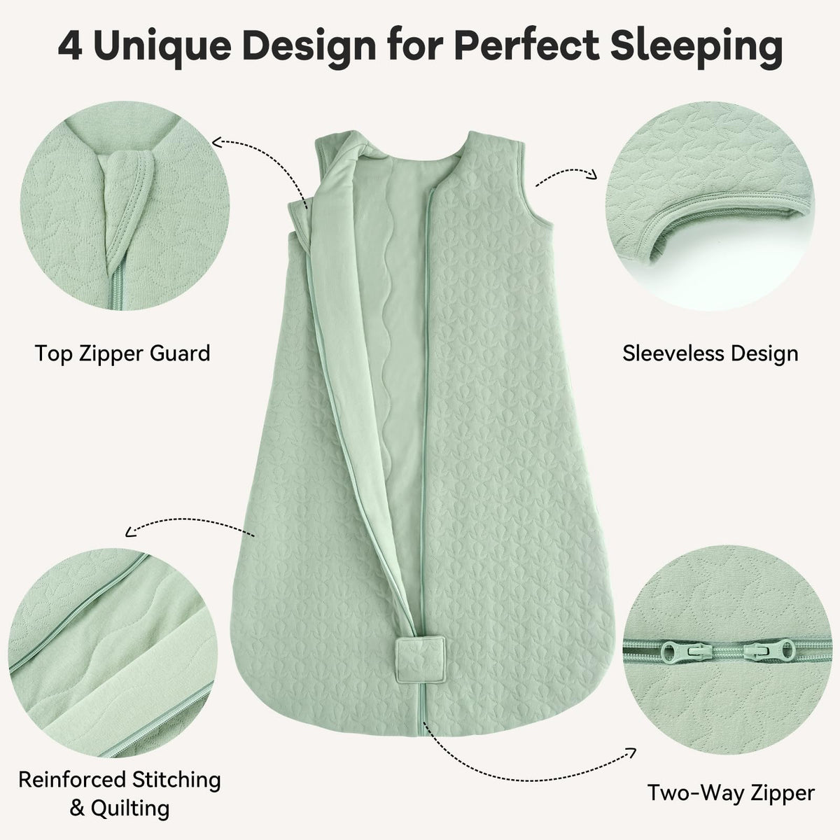 Unnivoll Baby Sleeping Bag 2.5 Tog 0-6 Months 100% Cotton Winter Sleeping Bag Baby 2-Way Zipper Quilted Sleep Sack for Newbron Infant Warm Soft Apricot