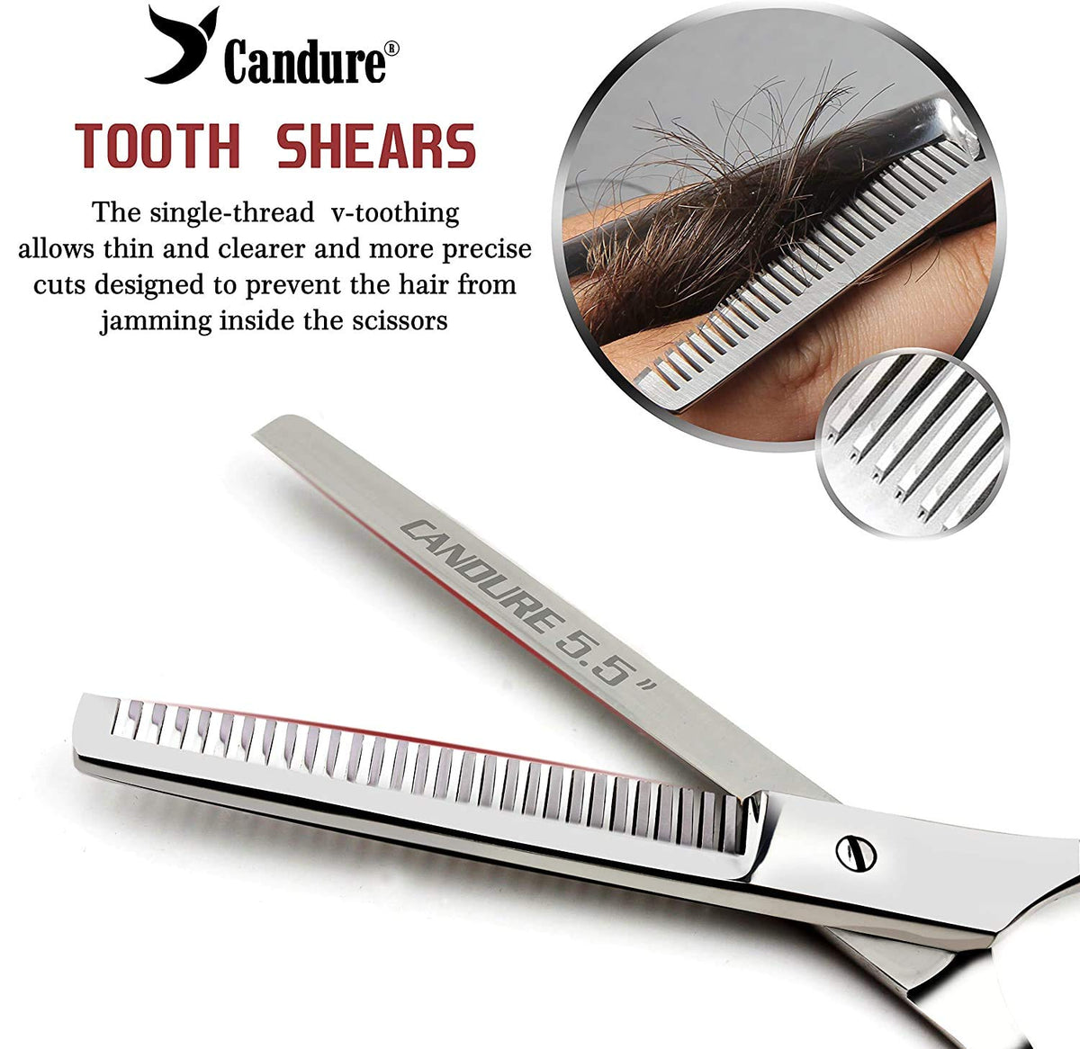 Candure Hairdressing Scissor with Comb & Leather Pouch 6.5" - Hair Scissor for Professional Hairdressers, Barbers Stainless Steel Hair Cutting Shears for Salon, Men, Women, Children and Adults Black