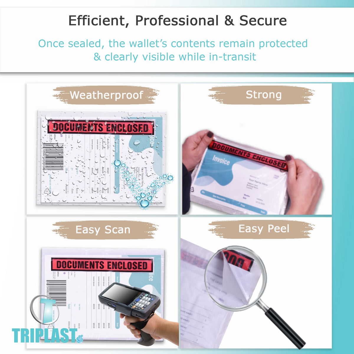 Triplast 200 x DL Printed Document Enclosed Wallet (230 x 110 mm) | Peel & Seal Clear Plastic Envelopes/Sleeves/Pockets/Wallets | Attach Invoices, Packing Lists & Delivery Notes to Parcels