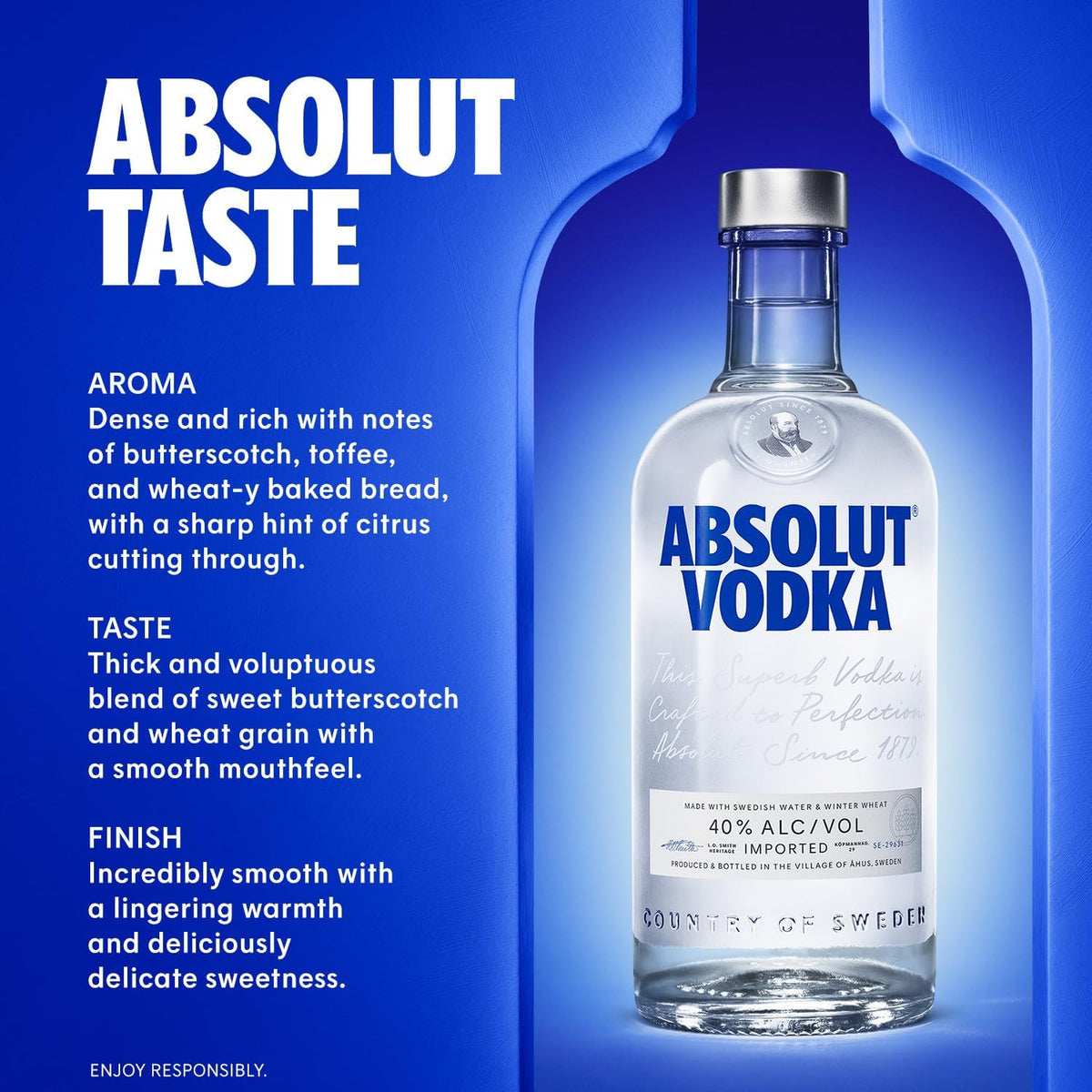Absolut Vodka 1L, 40% ABV, Award-Winning Swedish Vodka, Use for cocktails