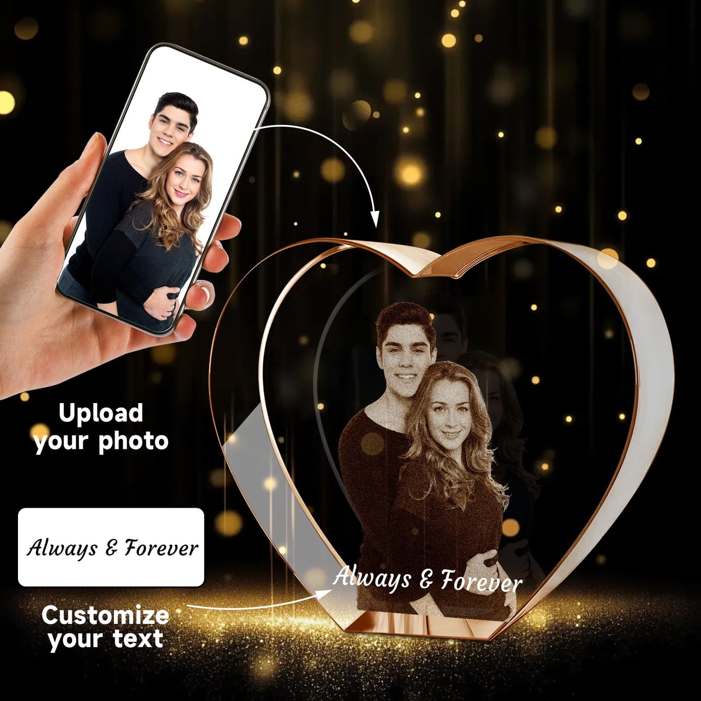 Personalised 3D Crystal Photo Gift, Custom Gifts with 3D Laser Etched, Engraved Inside the Crystal Using Your Photo Customized Memorial Custom Mother’s Day Picture Gift (Cuboid)