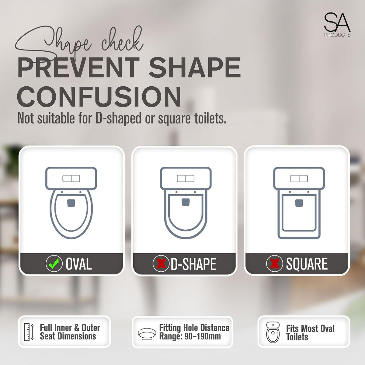 SA Products Oval Quick Release Toilet Seat Soft Close Thermoset Lid - White