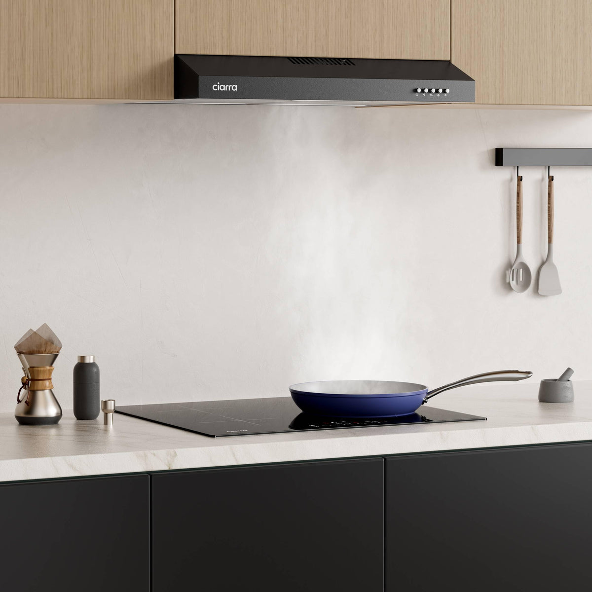 CIARRA 60cm Visor Cooker Hood Undercabinet Hoods Stainless Steel Wall Mounted Kitchen Extractor Fan Model CBCS6903