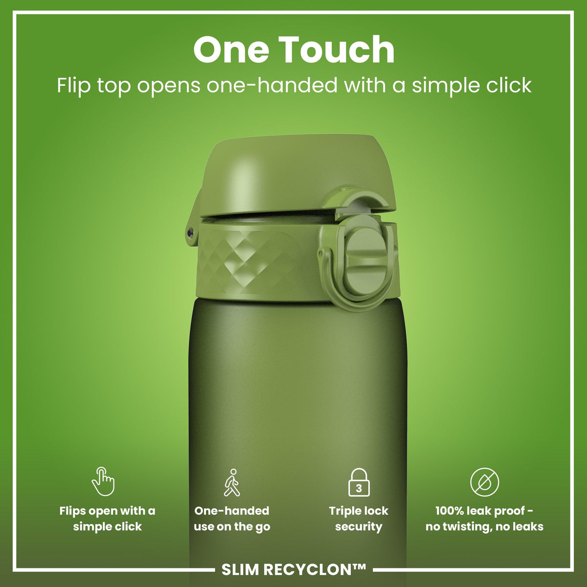 Ion8 Water Bottle, 500 ml/18 oz, Leak Proof, Easy to Open, Secure Lock, Dishwasher Safe, Hygienic Flip Cover, Carry Handle, Fits Cup Holders, Easy Clean, Hot Pink