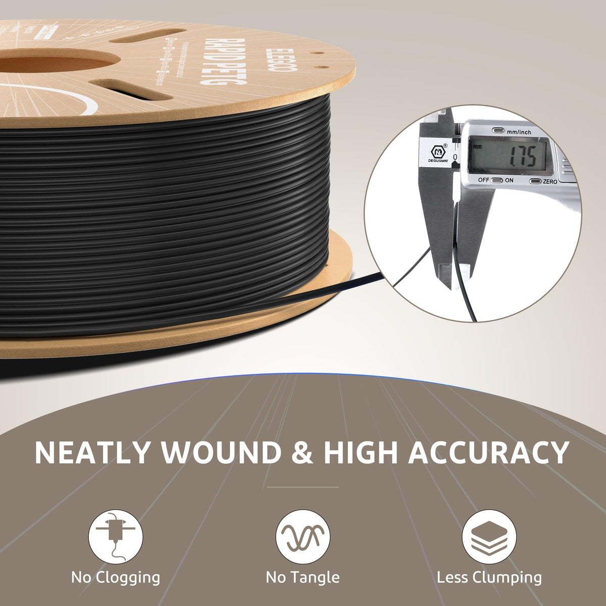 ELEGOO Rapid PETG 3D Printer Filament 1.75mm Black 1KG