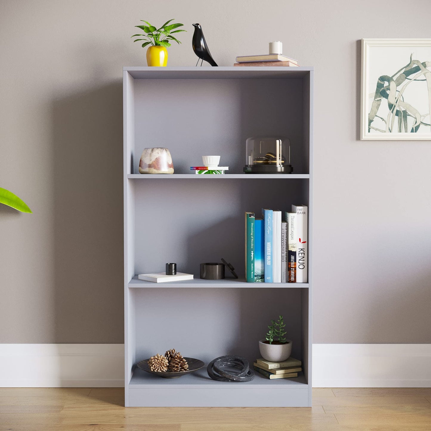 Vida Designs Cambridge 3 Tier Low Bookcase, White Wooden Shelving Display Storage Unit Office Living Room Furniture