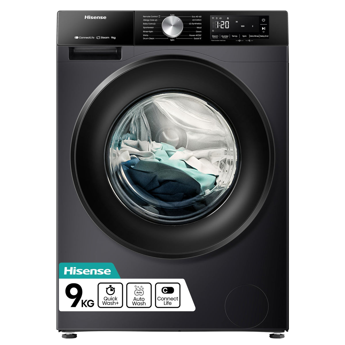 Hisense WF1G7021BW Freestanding 7 KG-Front Load Durable Inverter Washing Machine, Steam Wash-Quick Wash-15 Washing Programs-1200 RPM-White-Energy Rating B