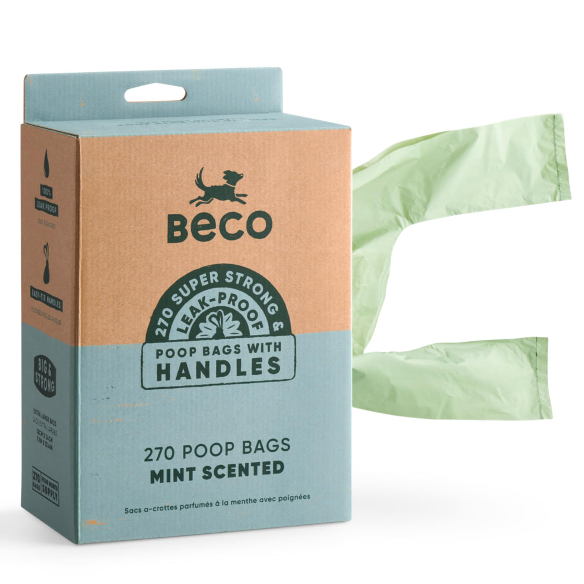 Beco Dog Poo Bags, 94% Recycled Plastic, Unscented Tie Handles, 120 Bags