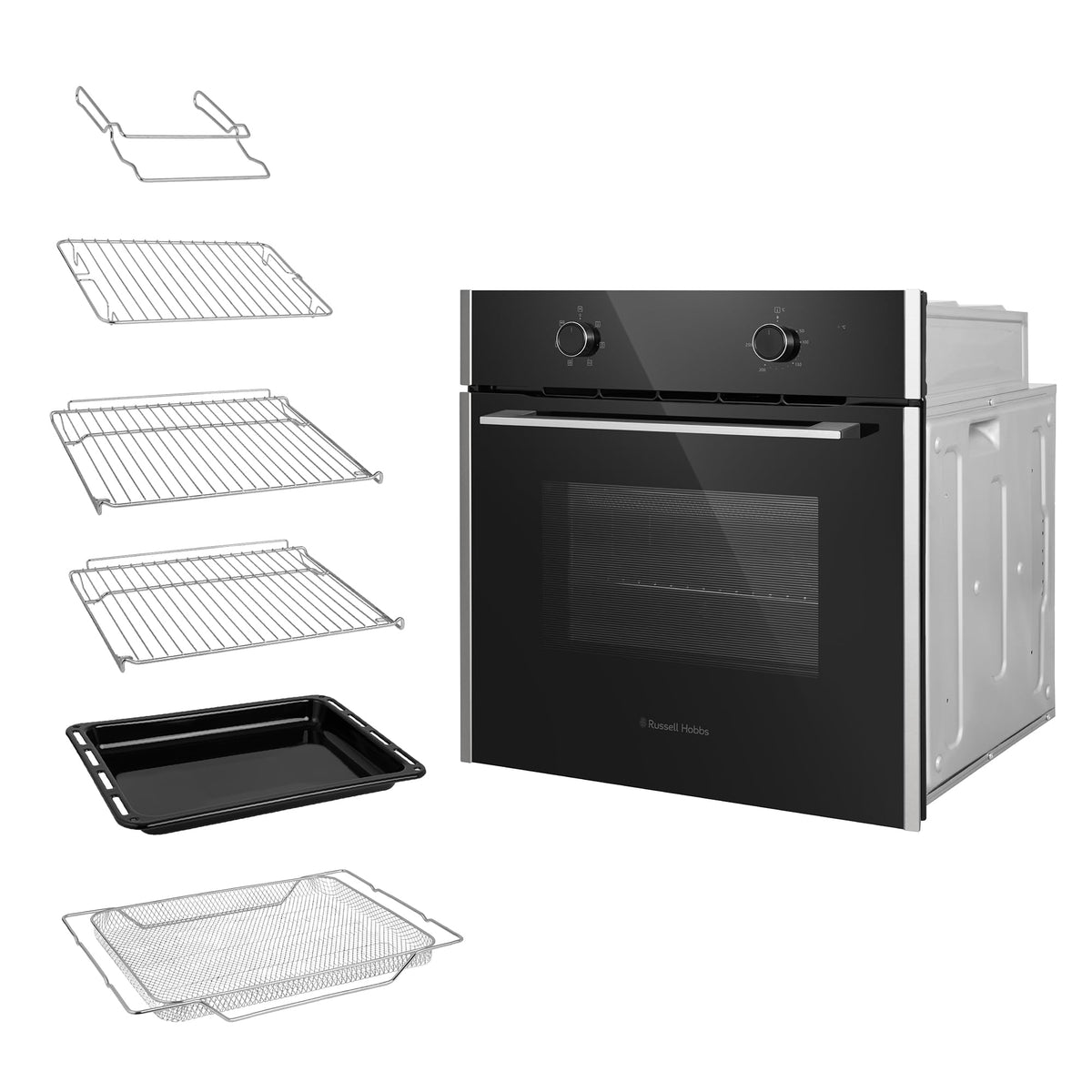 Russell Hobbs 70L, 60cm Wide, Single Electric Built-in Fan Oven and Grill in Stainless Steel, 6 Oven Functions, RHFEO7004SS