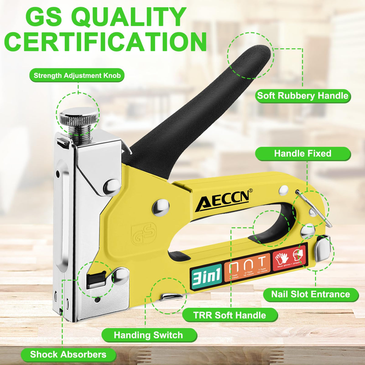 AECCN 3-in-1 Staple Gun for Wood & Furniture, and DIY Decoration, Silver