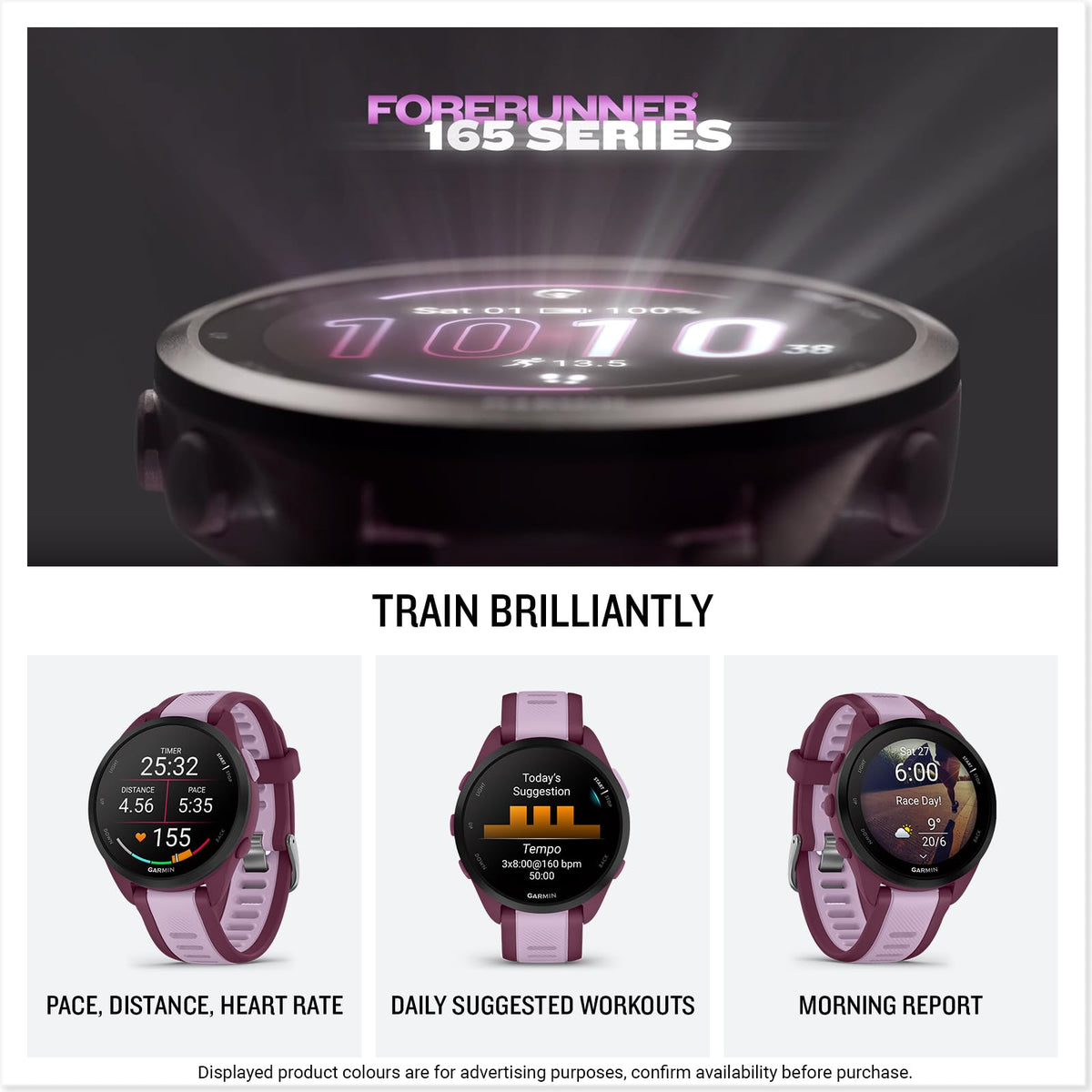 Garmin Forerunner 165, 43mm GPS running smartwatch, lightweight, AMOLED touchscreen, advanced training, insights & features, safety & tracking features, up to 11 days battery life, Black
