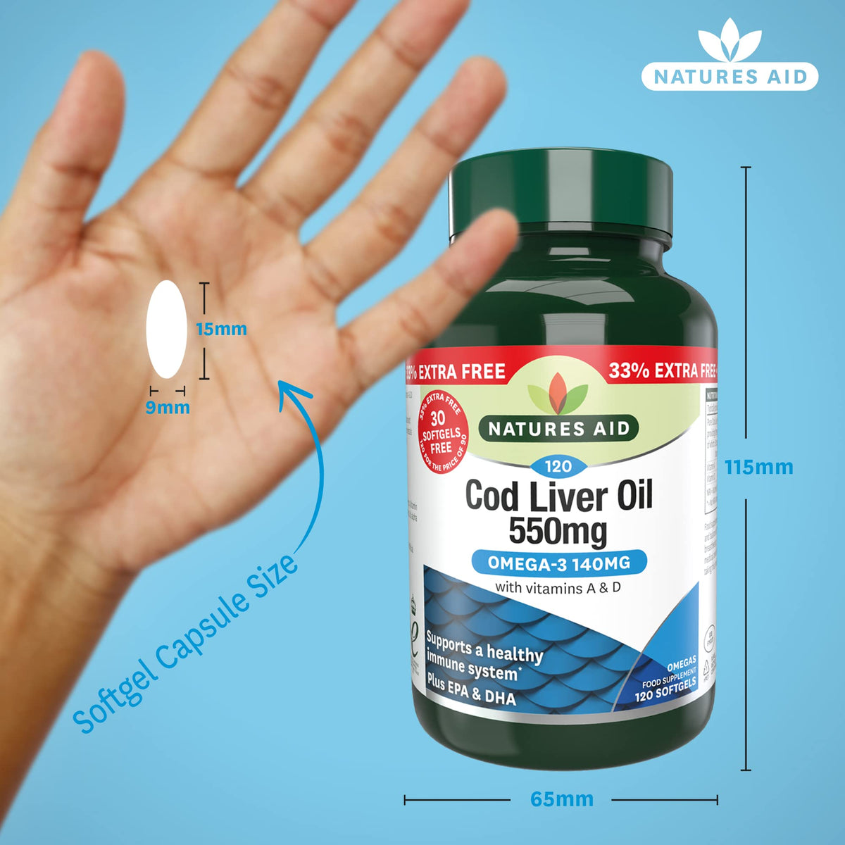 Natures Aid Cod Liver Oil 1000mg – 180 Capsules