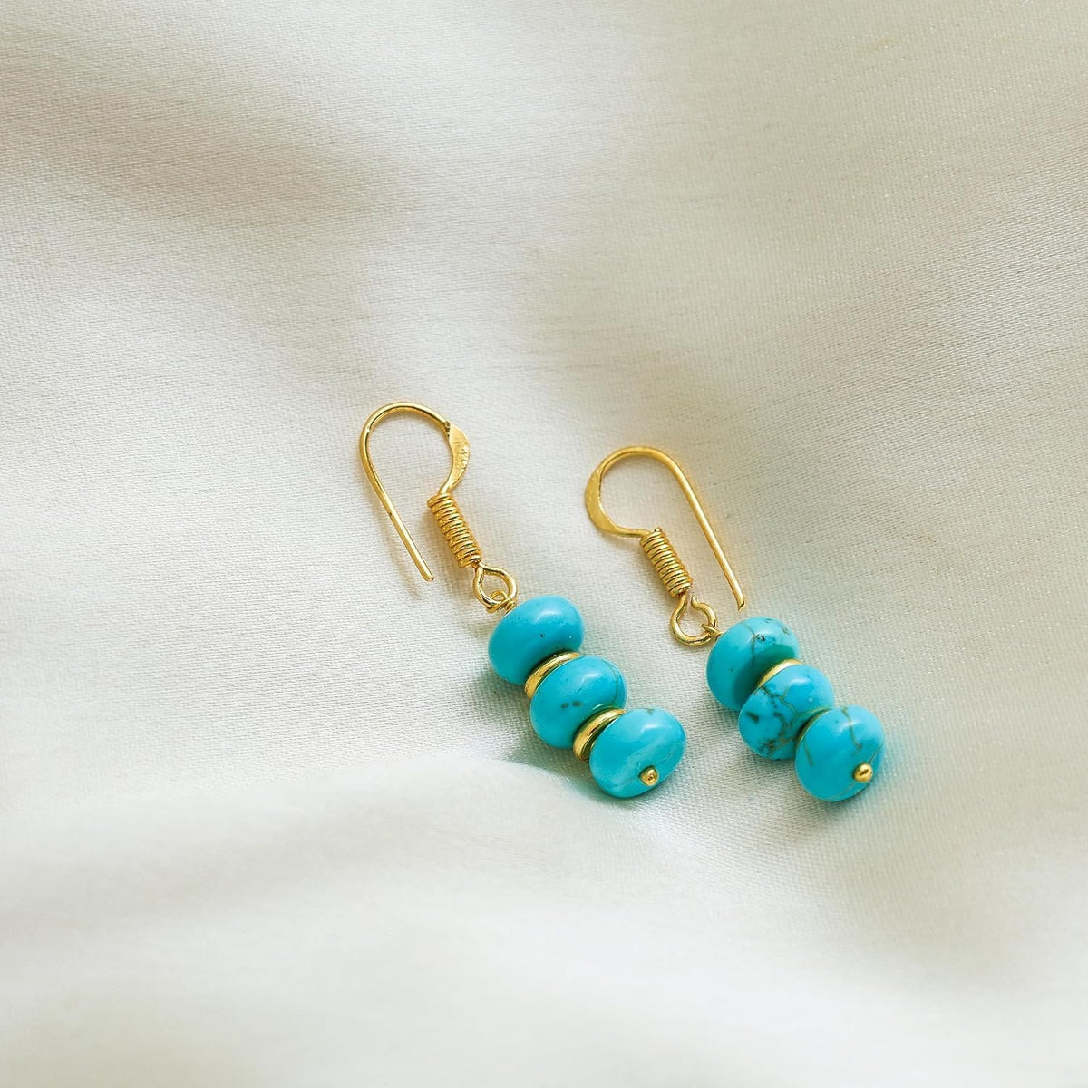 Gempires Natural Gemstone Rondelle Bead Earrings for Women | 8mm Beaded Drop Dangle Earrings | Gold Plated Hypoallergenic Hook Jewelry | Handmade Lightweight Crystal Earrings