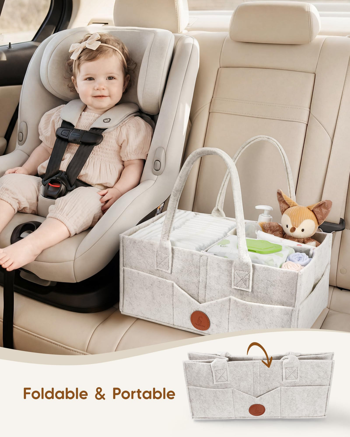 Maliton Nappy Caddy Organiser with 8 Pockets & Removable Dividers (Khaki)