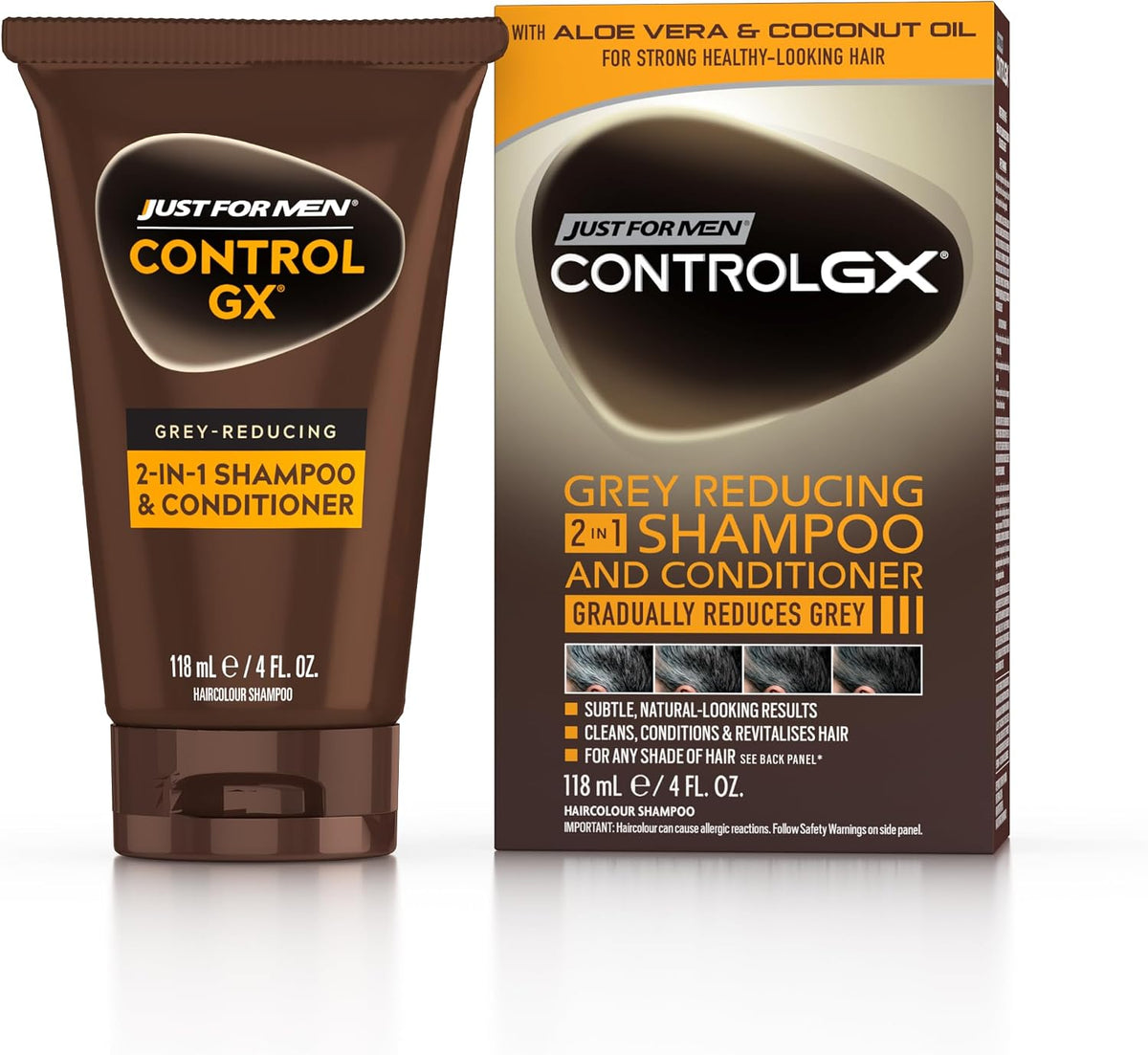 Just For Men Control GX 2-in-1 Grey Reducing Shampoo and Conditioner, 118ml