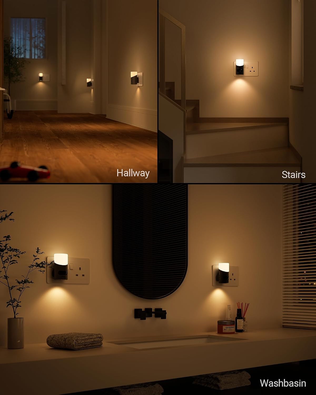 Lyridz Motion Sensor Lights Indoor with Up-and-Down Glowing, Dimmable Night Light Plug in Wall Warm White, [1 Pack] Movement Sensor Light Auto 60s/120s Off for Hallway, Bathroom, Stairway, Corridor