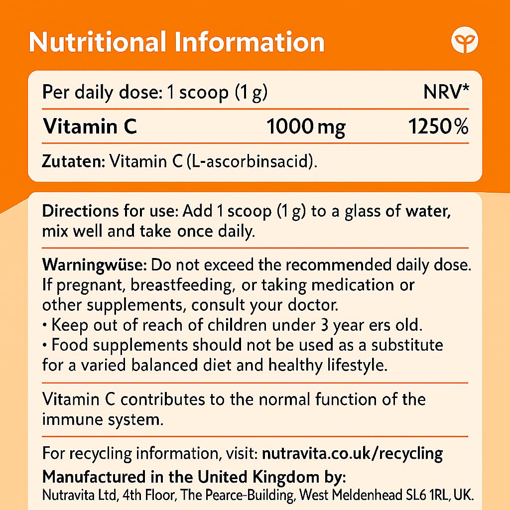 Nutravita Vitamin C 1000mg Tablets - 180 1000mg Vitamin C Tablets, 6 Months