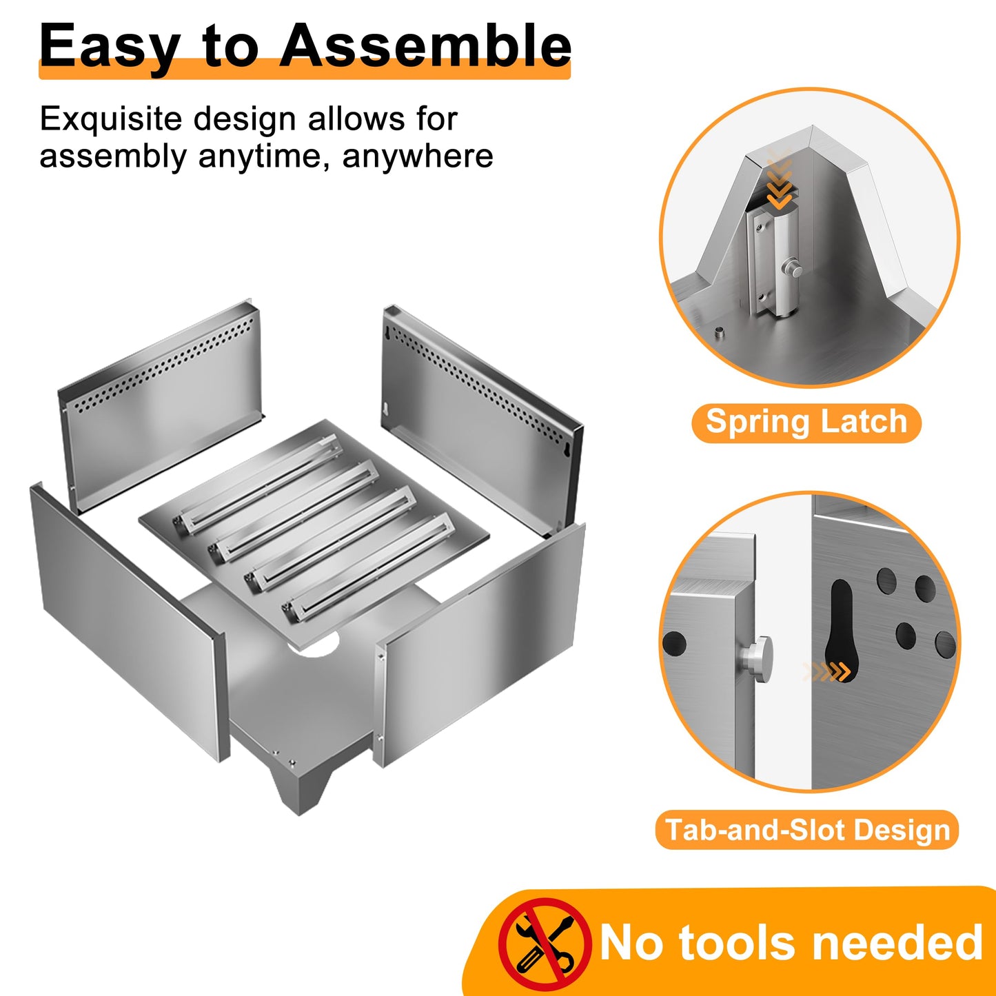 Smokeless Fire Pit with Removable Ash Pan, Fire Pits for Garden Wood Burning, Portable Camping Firepit, for Backyard Patio, Stainless Steel, Waterproof Bag & Poker Included, 50 x 38cm, Silver