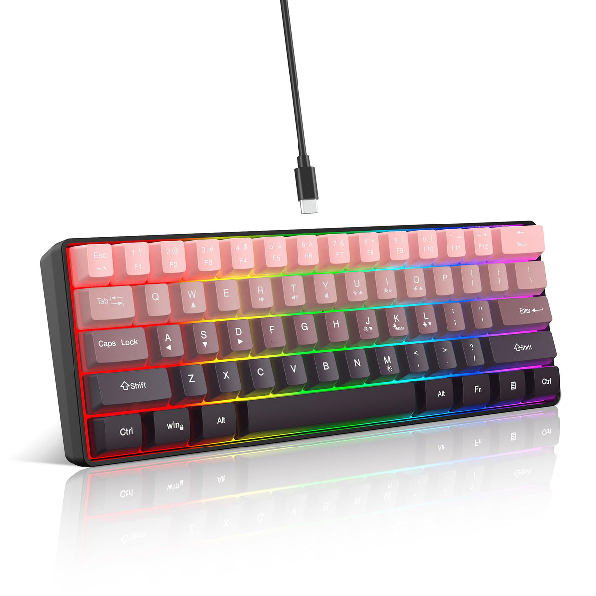 Snpurdiri Wired Mechanical Gaming Keyboard, 60% Size, LED Backlight, 61 Keys, Small Wired Office Keyboard for Windows Laptop/PC, Mac (Black-Red, Blue Switches)