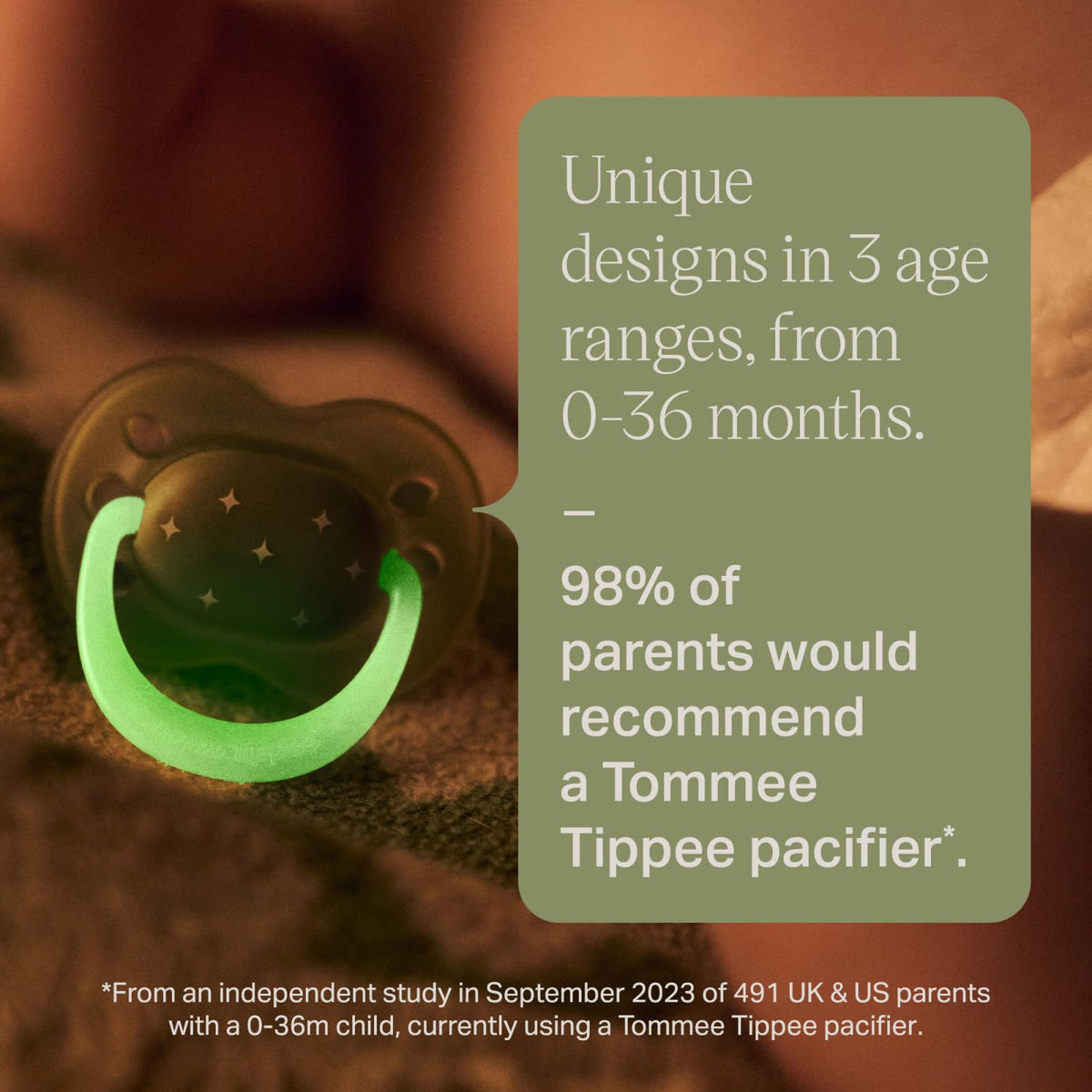 Tommee Tippee Ultra-Light StayPut Night Glow Soother 0-6m Pack of 2
