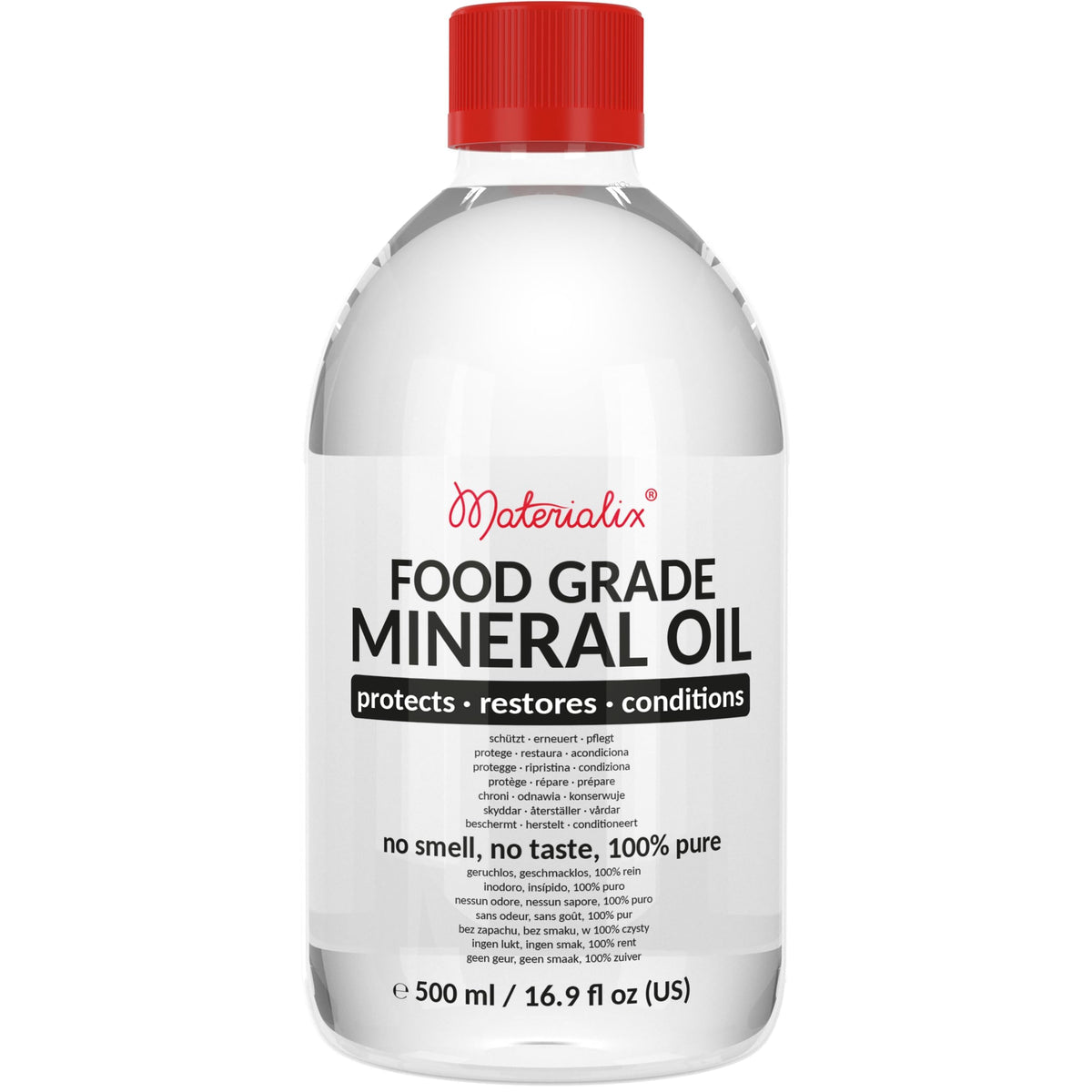 Materialix Food Grade Mineral Oil 1000ml - for Wood, Bamboo, Stainless - Chopping Board Oil, Butcher Block Oil - Cutting Board Oil and Conditioner, Wood Oil, Knife Oil, Mineral Oil Food Grade