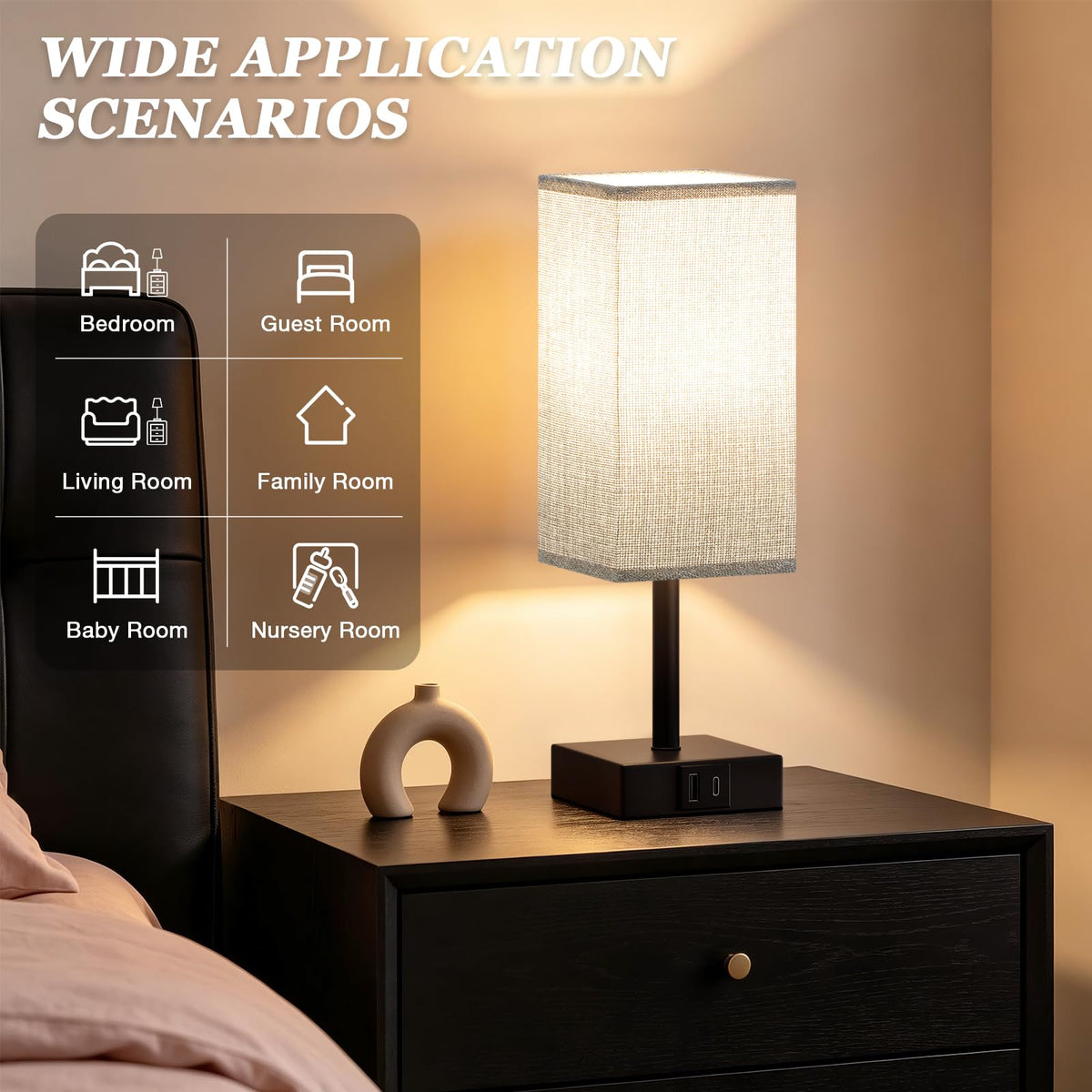 Pink Touch Lamp, Bed Lamp with Dual USB Charging Ports, Pink-Base (Bulb Included)