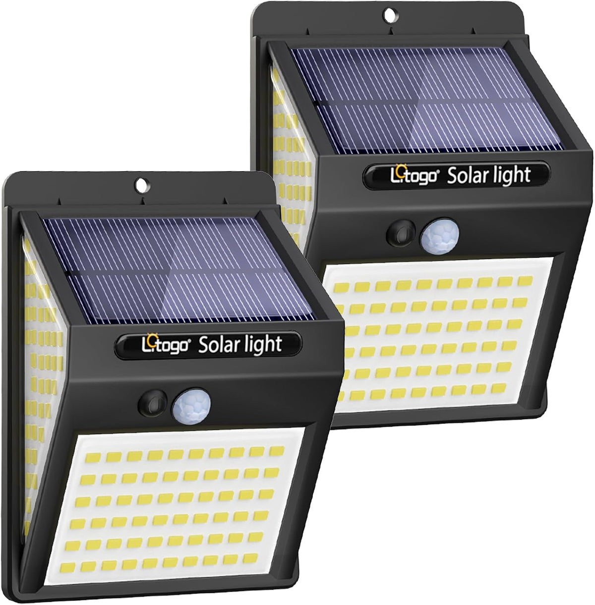 litogo [4 Pack White Frame 140LED Solar Security Lights Outdoor, Solar Motion Sensor Lights 270ºWide Angle Waterproof Solar Powered Durable Wall Lights Outside 3 Modes