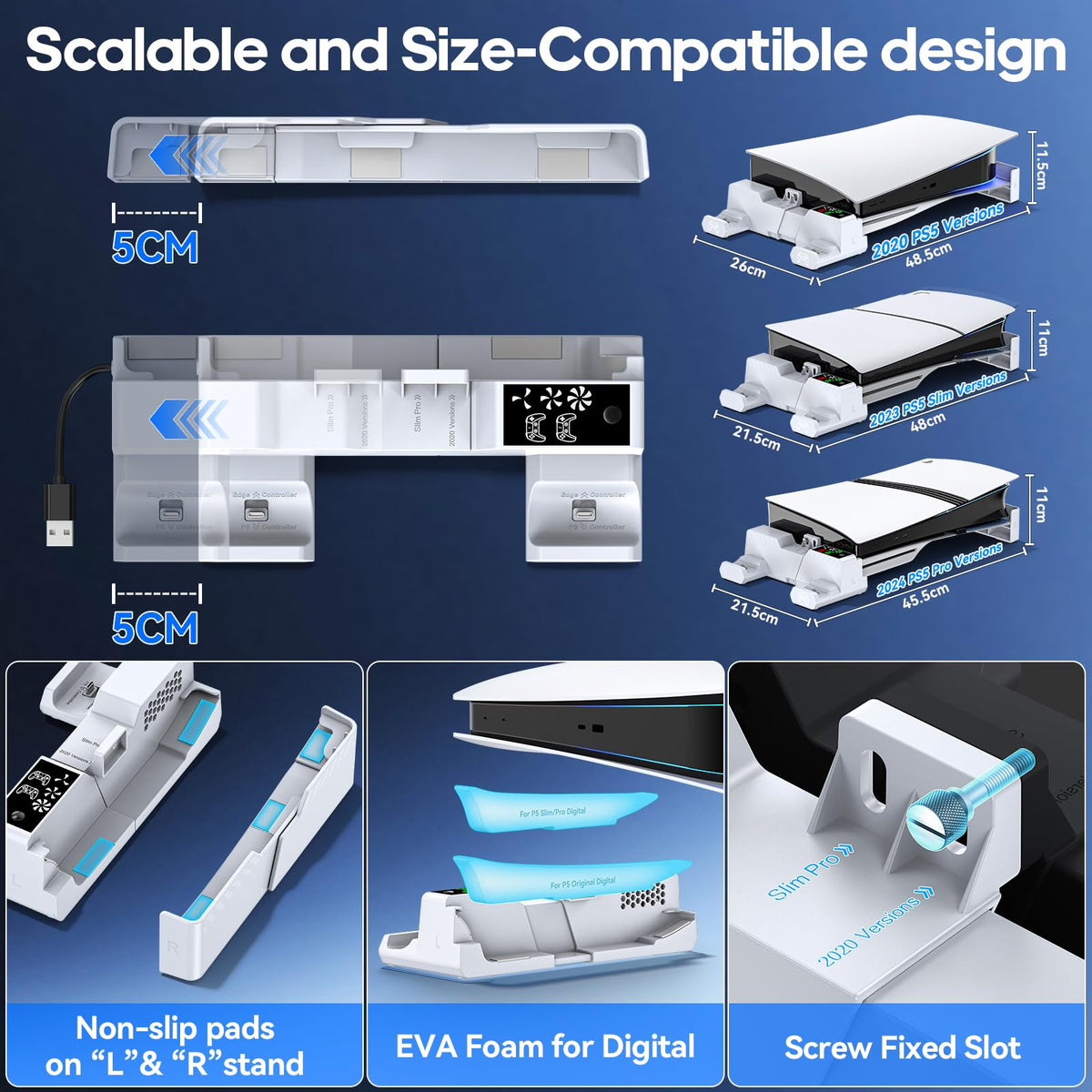 OIVO PS5/Slim/Pro Horizontal Stand for Disc & Digital Console, Protective Stable PS5 Accessories Base Stand with Upgraded Support Rods on Bottom & Scalable Design for PlayStation 5 Console Faceplates