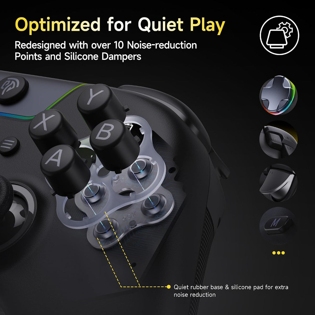 EasySMX X05 Pro Wireless Controller for PC Ergonomic Skin-Like Grip, Quiet-Touch Low-Noise Buttons, Dual Triggers, Hall Joysticks, 2 Programmable Buttons, RGB, 1000mAh Battery