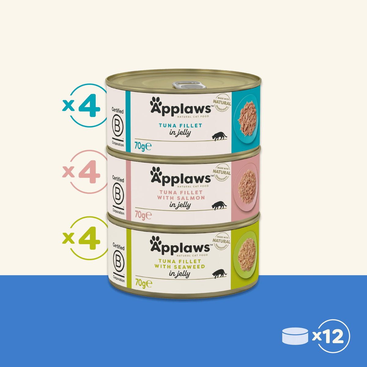 Applaws Natural Wet Cat Food, Multipack Fish Selection in Broth 70 g Tin (Pack of 12)
