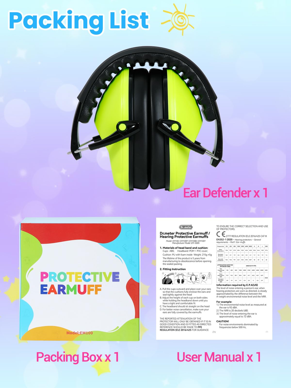 Dr.meter Ear Defenders Children SNR 27.4dB for Autism, Sensory Needs
