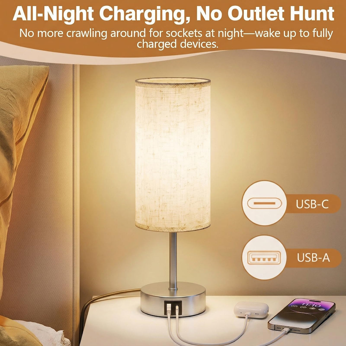Bedside Lamp, Touch Table Lamp for Bedroom, Living Room & Office