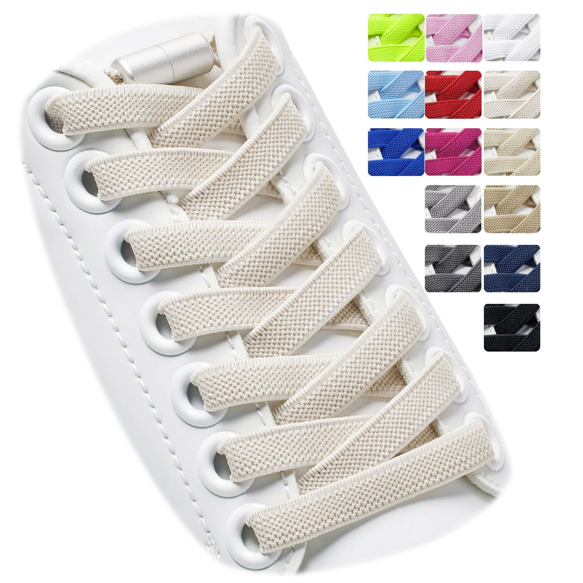 2 Pairs Elastic Shoe Laces for Trainers, 8mm Shoelace