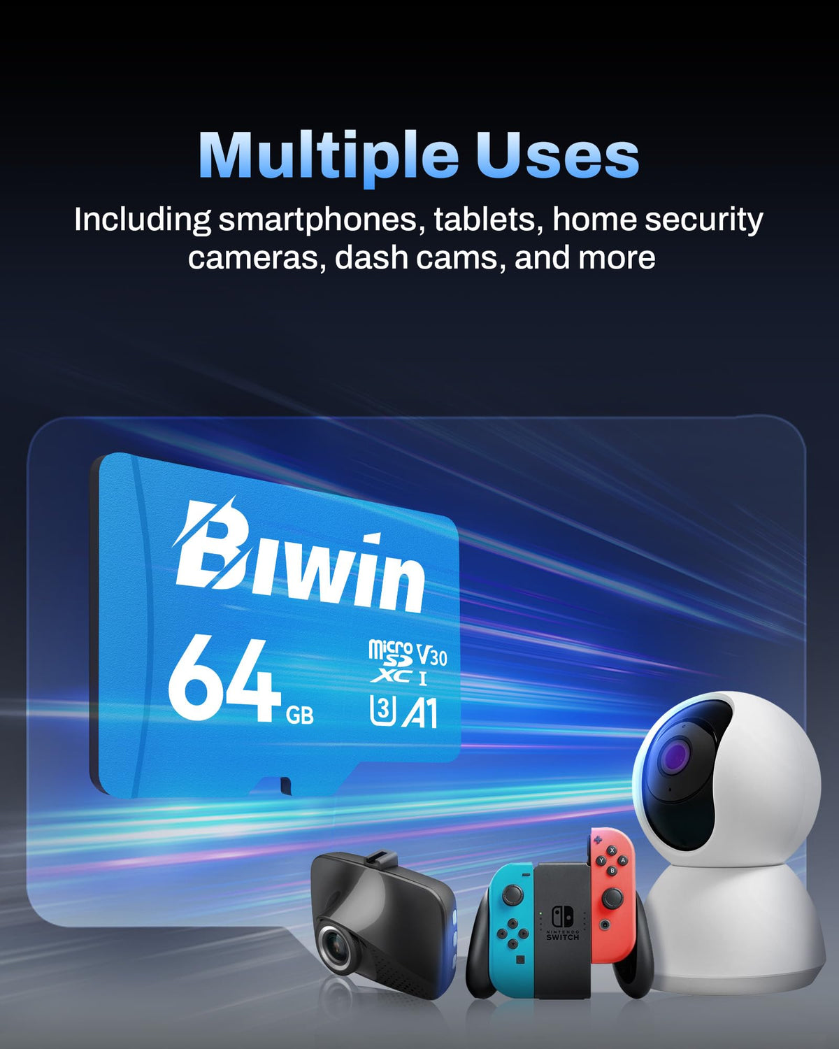 Biwin MS100 Micro SDXC Card 32GB, MicroSD UHS-I Memory Card, A1, V10, U1 Class 10, Up to 100 MB/s Read Speeds for Smartphones, Tablets, Home Security Camera and Dash Cams