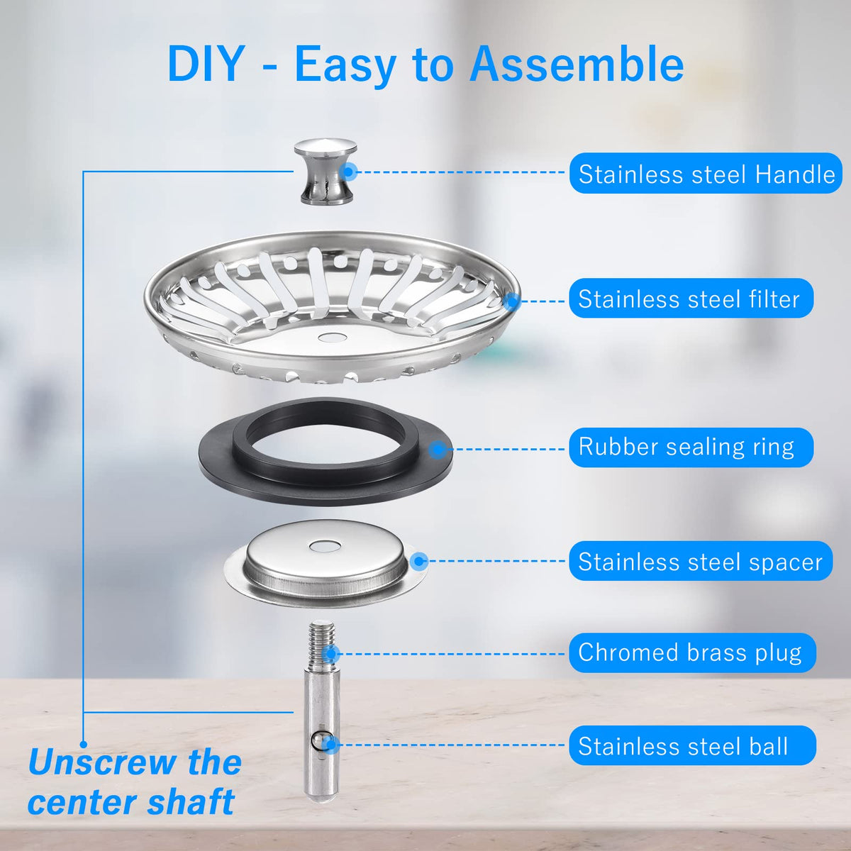 Upgraded Kitchen Sink Plug Strainer Stainless Steel Strainers Sink Plugs Replacement Drain Stopper for Food/Hair Catcher - UK Sinks Hole Diameter (78mm)