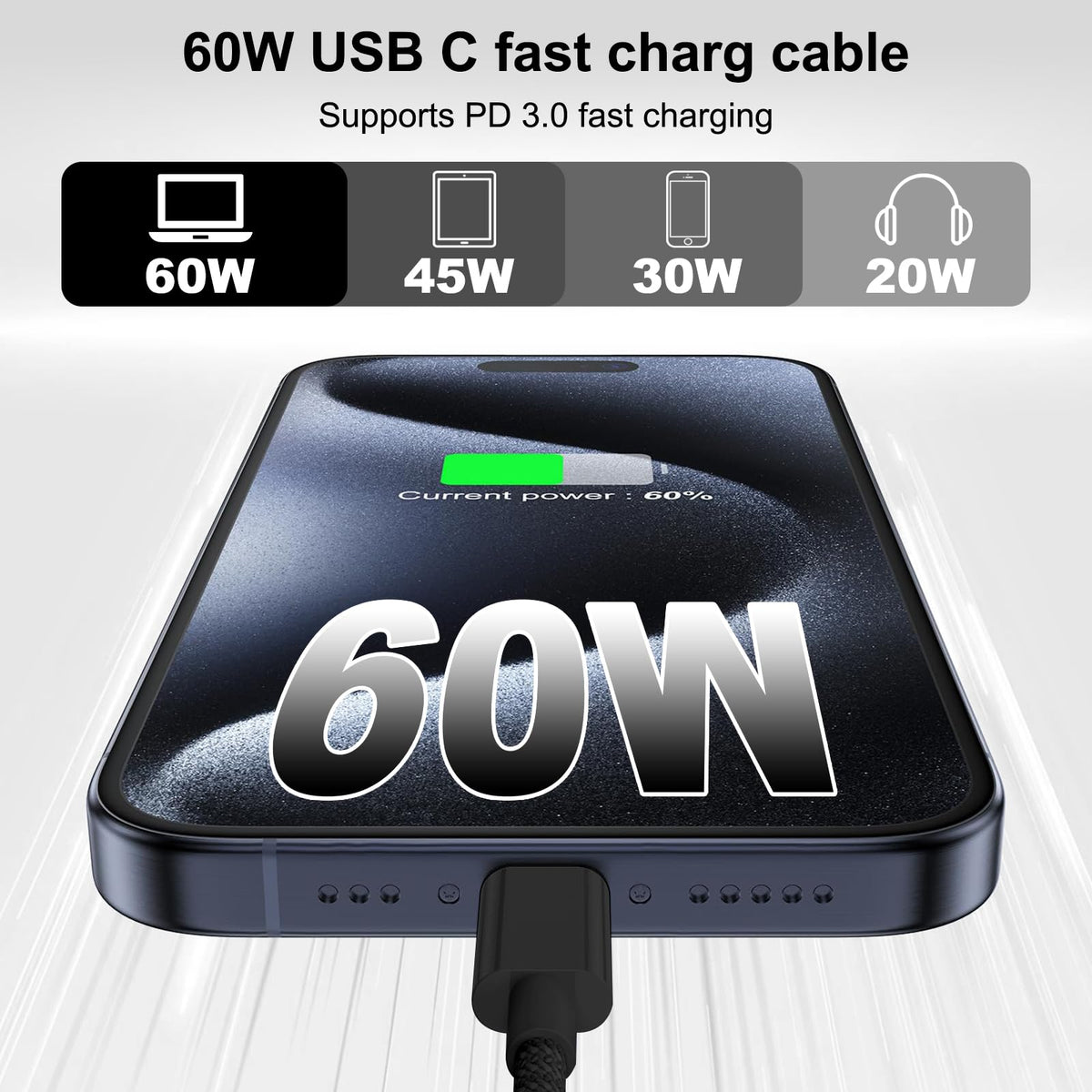 100W USB C Charger Cable 3M, iPhone 15 16 17 Charger Cable 3M Long USB C Cable Fast Charge Type C Fast Charging Lead Wire for iPhone Air/17/16 Pro Max/16e/15 Plus,iPad Pro/Air,Macbook,Samsung S25 S24