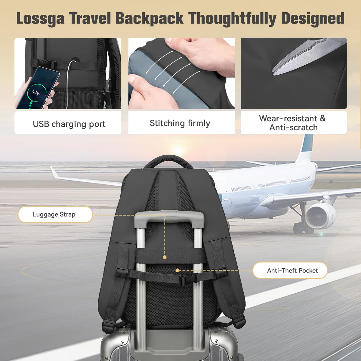 Lossga Ryanair Cabin Bags 40x30x20 Underseat Carry-ons Travel Backpack (Pack of 2)